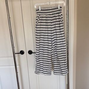 aerie Striped Wide-Leg Pull-On Pants in White and Navy